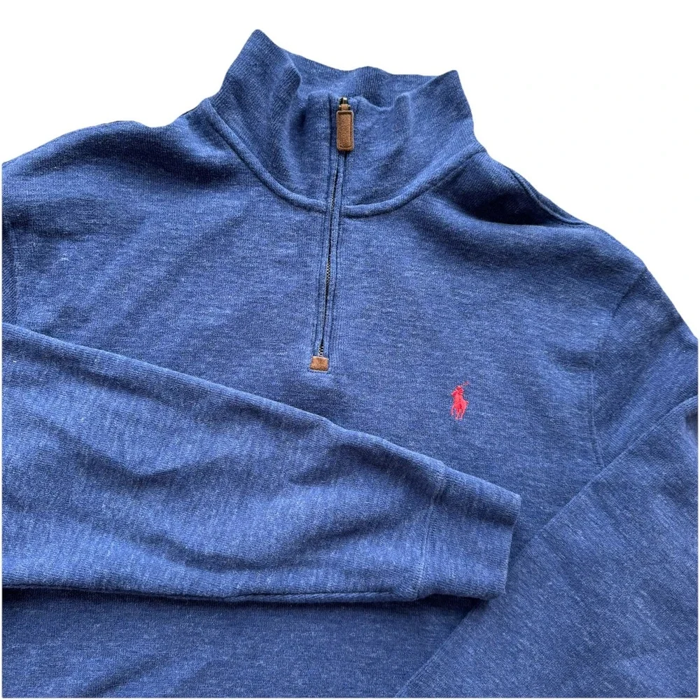 POLO RALPH LAUREN Men's 100% Cotton 1/4 Zip Knit Pullover‎ Blue SZ Large